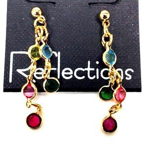 Gold tone Chain Drop Earrings Multicolor Crystal Dangles Stylish Women's Jewelry